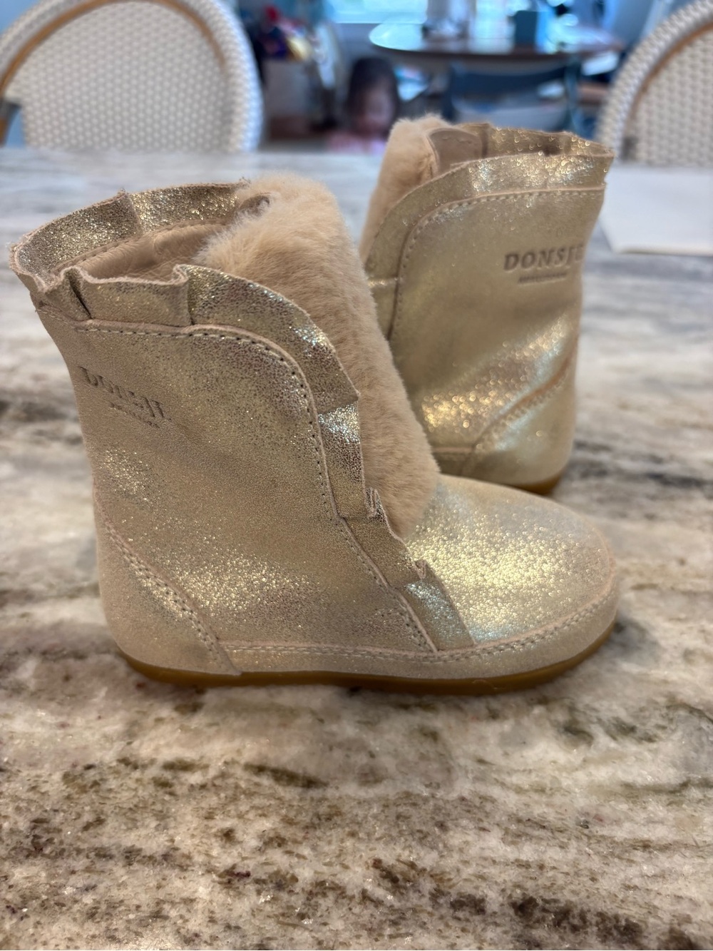 Sparkling Gold Fur-Trim Kids Boots Retail $145